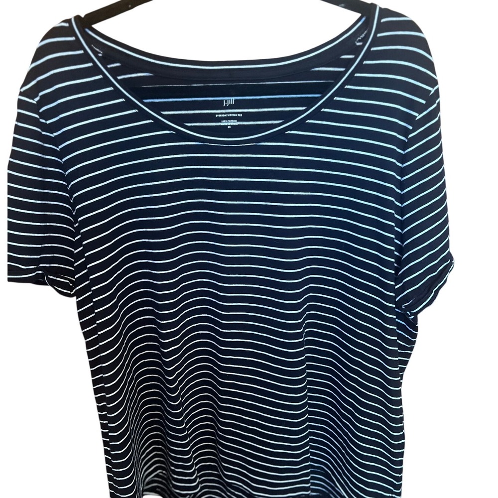 J. Jill‎ Everyday Cotton Tee Striped Short Sleeve Top Black White 2X